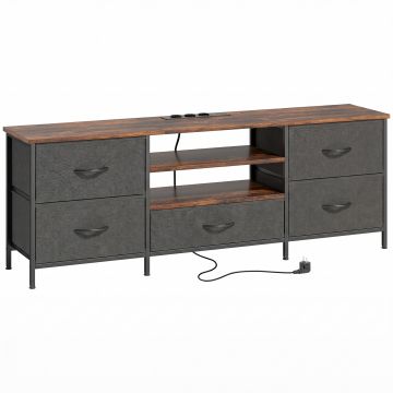 HOMCOM Comodă TV 140 cm, suport TV 165,1 cm, stație de încărcare, 5 sertare din material textil, rafturi deschise, 140x30x50cm, maro | Aosom Romania