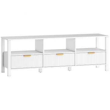 HOMCOM Comodă TV 152 cm, mobilier TV pentru televizor 165,1 cm cu 3 sertare și 3 rafturi deschise, 152x39,5x50cm, alb | Aosom Romania