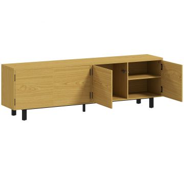 HOMCOM Comodă TV 180 cm, pentru televizoare de 208,3 cm, cu 4 uși cu deschidere prin apăsare 180x35x55,5cm lemn natural | Aosom Romania