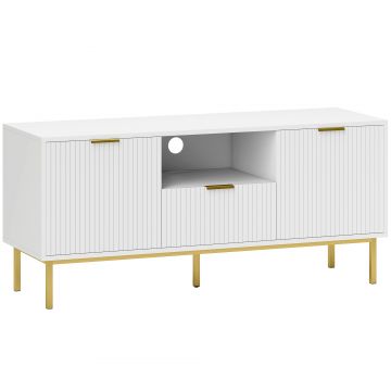 HOMCOM Comodă TV, mobilier TV pentru 127 cm cu 2 uși cu închidere silențioasă, sertar și compartiment deschis, 120x39x54cm, alb | Aosom Romania