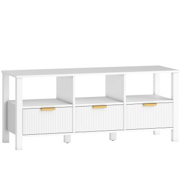 HOMCOM Comodă TV modernă cu 3 sertare şi 3 poliţe deschise pentru televizoare 109,2-139,7 cm 120x39,5x50 cm Alb | Aosom Romania