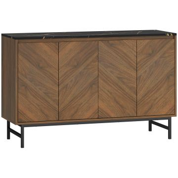 HOMCOM Mobilier TV, mobilier pentru televizor cu 4 uși, blat cu efect marmorat, rafturi reglabile, 120x39x76cm, nuc | Aosom Romania