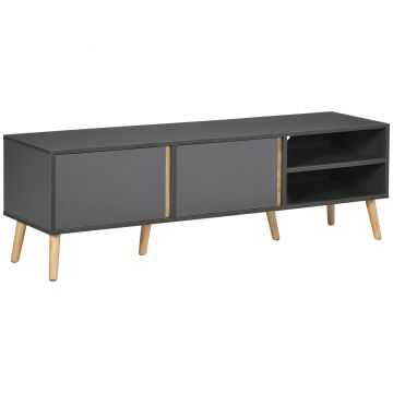 HOMCOM Mobilier TV pentru televizoare de până la 139,7 cm scandinav 2 uși 2 nișe cu treceri pentru cabluri 150 x 35 x 45 cm gri închis | Aosom Romania