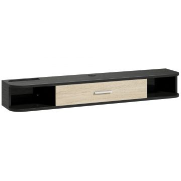 HOMCOM Mobilier TV Suspendat 120 cm, Mobilă TV pentru până la 127 cm, Ușă Rabatabilă, 2 Rafturi Deschise și Orificii pentru Cabluri, Negru | Aosom Romania