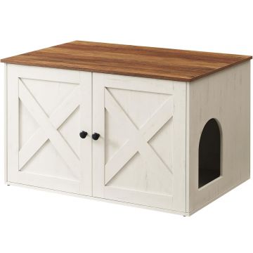 Litiera mascata tip mobilier cu usi model hambar, compartiment cu separator, 80x53x50 cm, alb