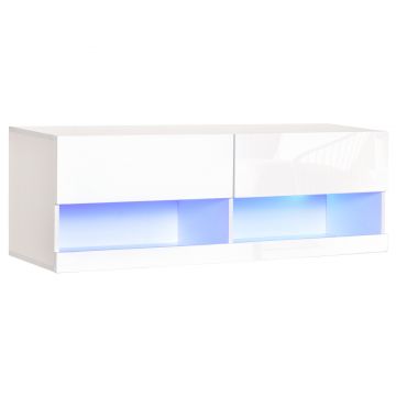 Mobilier suspendat pentru TV, cu 20 LED-uri, orificii pentru cabluri, din MDF, alb lucios, 120x35x40.5cm HOMCOM | Aosom Romania