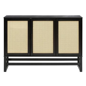 Comodă din lemn de pin cu uși din ratan Støraa Jolene, lățime 128 cm, negru
