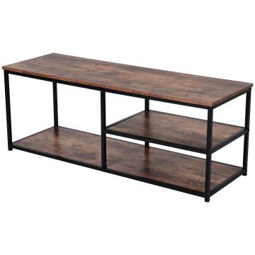 Mobilier TV Modern HOMCOM in Stil Industrial cu 3 Etajere, Lemn și Metal, Maro si Negru, 120x40x45 | Aosom Romania