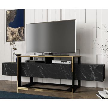 Comoda TV Bianco, Talon, 160 x 46.1 x 49.8 cm, negru/auriu