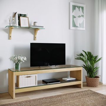 Comoda TV cu raft de perete Neostill TV302, 140 x 45 cm/70 x 25 cm, oak