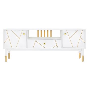 Comoda TV Luxy, Mauro Ferretti, 140x50x55 cm, lemn de pin, alb/auriu