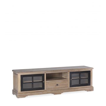 Comoda TV din lemn, cu 1 sertar si 2 usi, Siena Small Natural / Negru, l170xA42xH50 cm