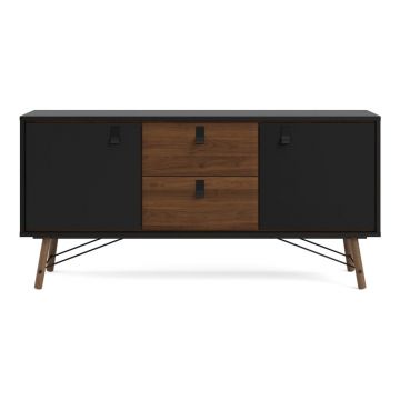 Comodă neagră cu aspect de lemn de nuc 150x72x40 cm Ry – Tvilum